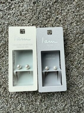 I am Sterling Silver 925 Pearl Stud Earrings - White Pearls lot
